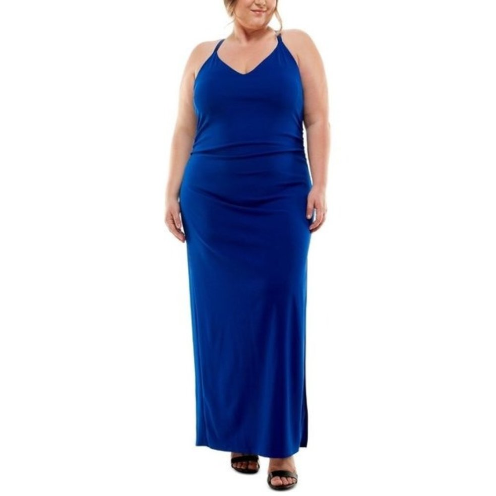 EMERALD SUNDAE Trendy Plus Size Side-Ruched Maxi Dress - Royal Blue Size 14 NWT